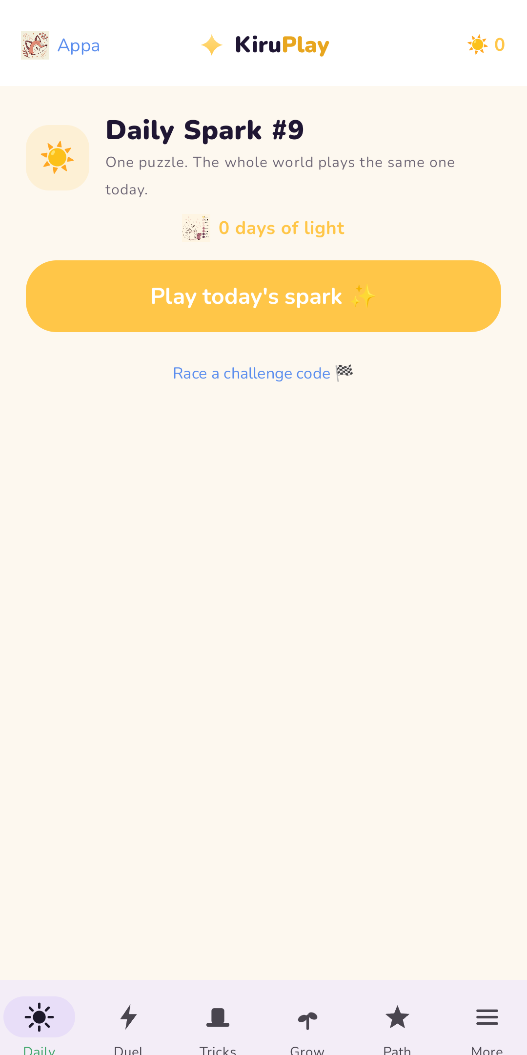 The daily puzzle screen